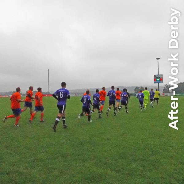 #AfterWorkDerby, #TeamFischer, #Fußballliebe, #Zusammenhalt